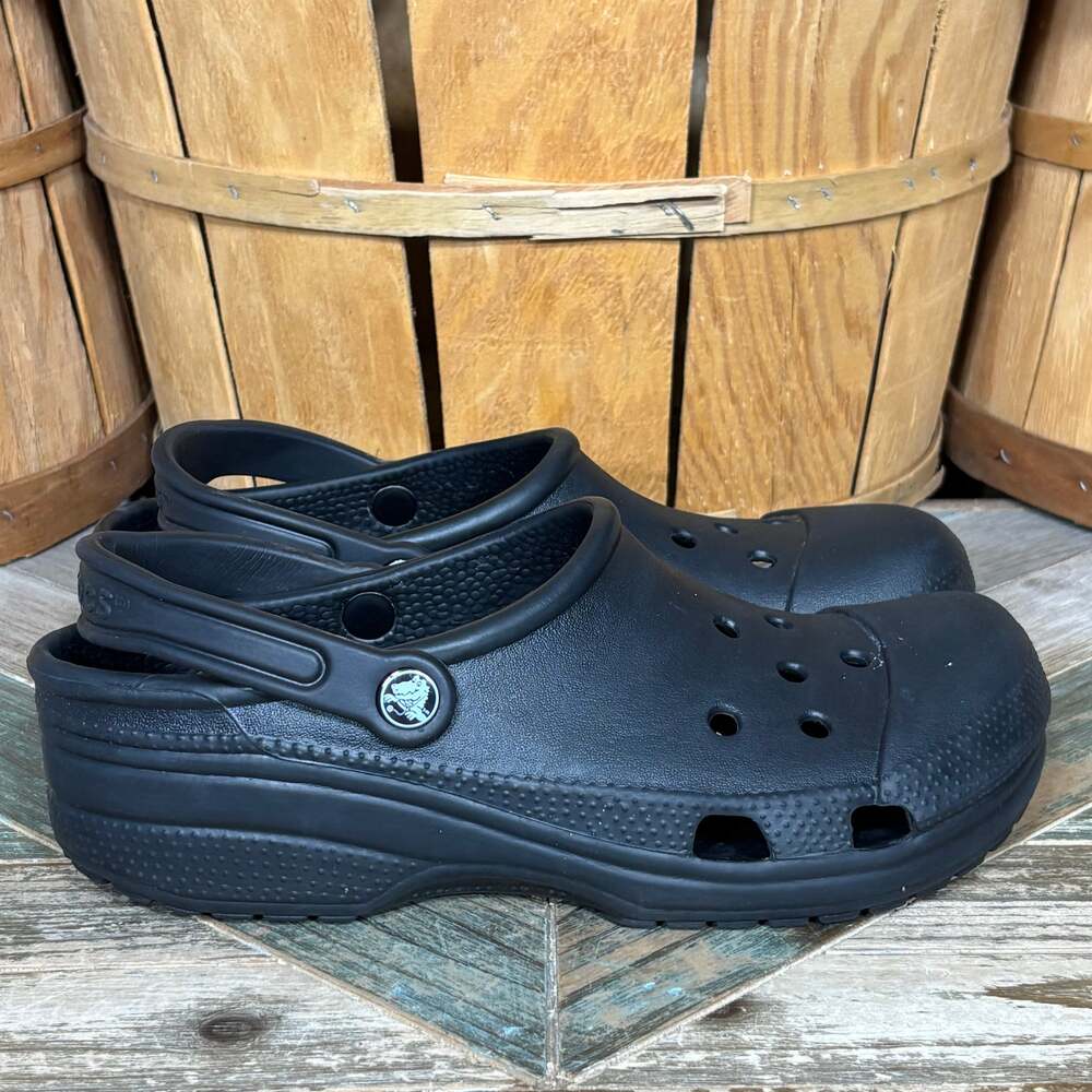 Crocs Reinforce Closed Toe Cap Toe Black Rubber Unisex Clogs Mens Size 8